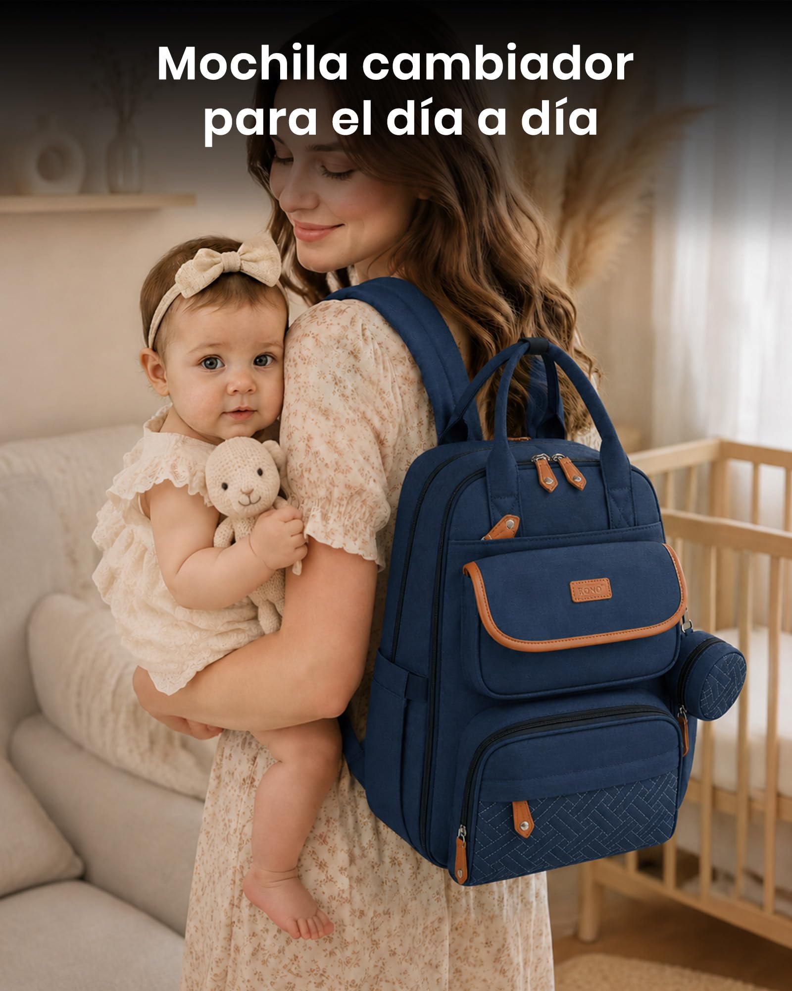 Kono Mochila Pañalera Bebé Gran Capacidad con Cambiador para Mamá y Papá