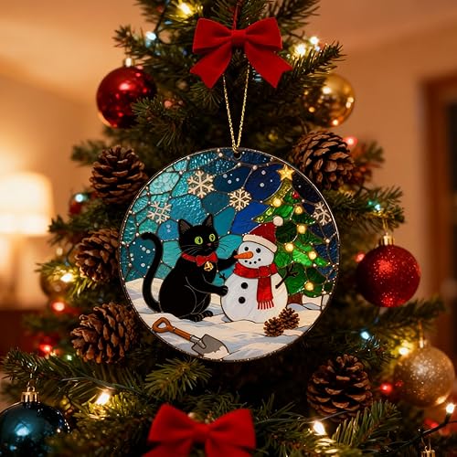 Miniatura 3 de Adornos divertidos de Navidad de gato negro 2025, adornos colgantes de acrílico 2D para decoración de árbol de Navidad, decoración de Navidad para
