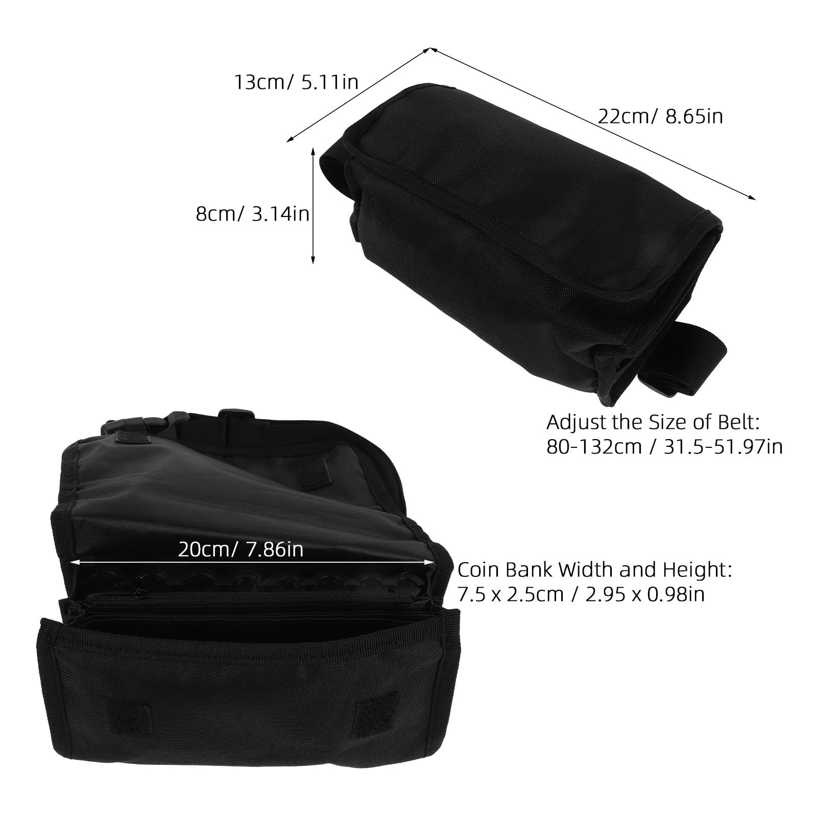 Hemobllo Bolso de Cintura para Cajeros Clasificador de Monedas, Tela Oxford Negro, Múltiples Compartimentos y Cinturón Ajustable para Ferias y Exposiciones