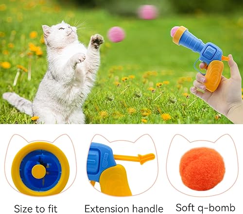 Miniatura 3 de Andiker Juego de bolas de juguete para gatos, 30 bolas de peluche con pompones de gato y 1 lanzador de juguete de plástico para atrapar gatitos,