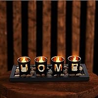 Vista 5 de Zerodeko Juego de candelabros decorativos con rocas y bandeja, candelabros votivos de cristal, centros de mesa para comedor, baño, decoración