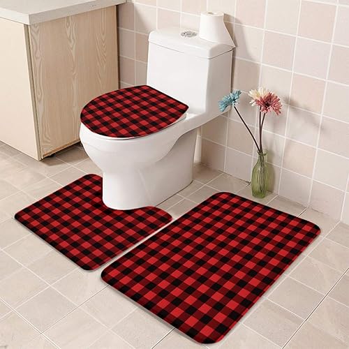 Miniatura 4 de Juego de 3 alfombras y tapetes de baño de Navidad, antideslizantes, absorbentes de agua, funda para asiento de inodoro, tapete de inodoro en forma