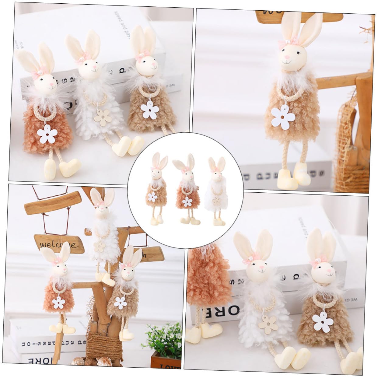 BESTonZON Décoration Suspendue Lapin de Pâques en Tissu 3 Pièces, Pendentif Lapin Mignon Cartoon pour Fête et Accessoires Garçon et Filles