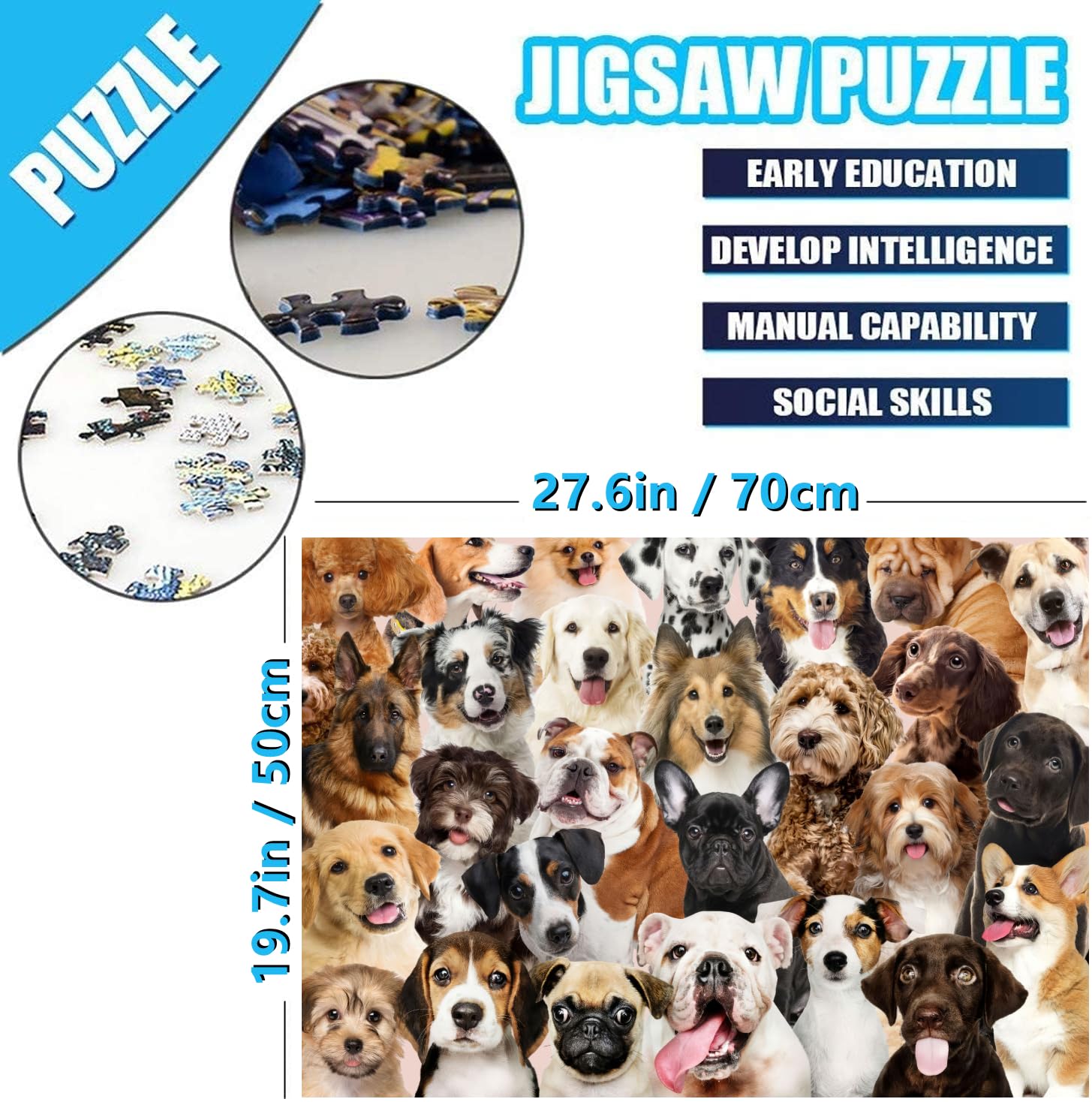 Jigsaw Puzzles for Adults 1000 Piece Lovely Dogs 27.56 x 19.69 Inch Puzzles for Adults Educational Challenge 1000 Pieces Dog Puzzles for Adult - Image 4