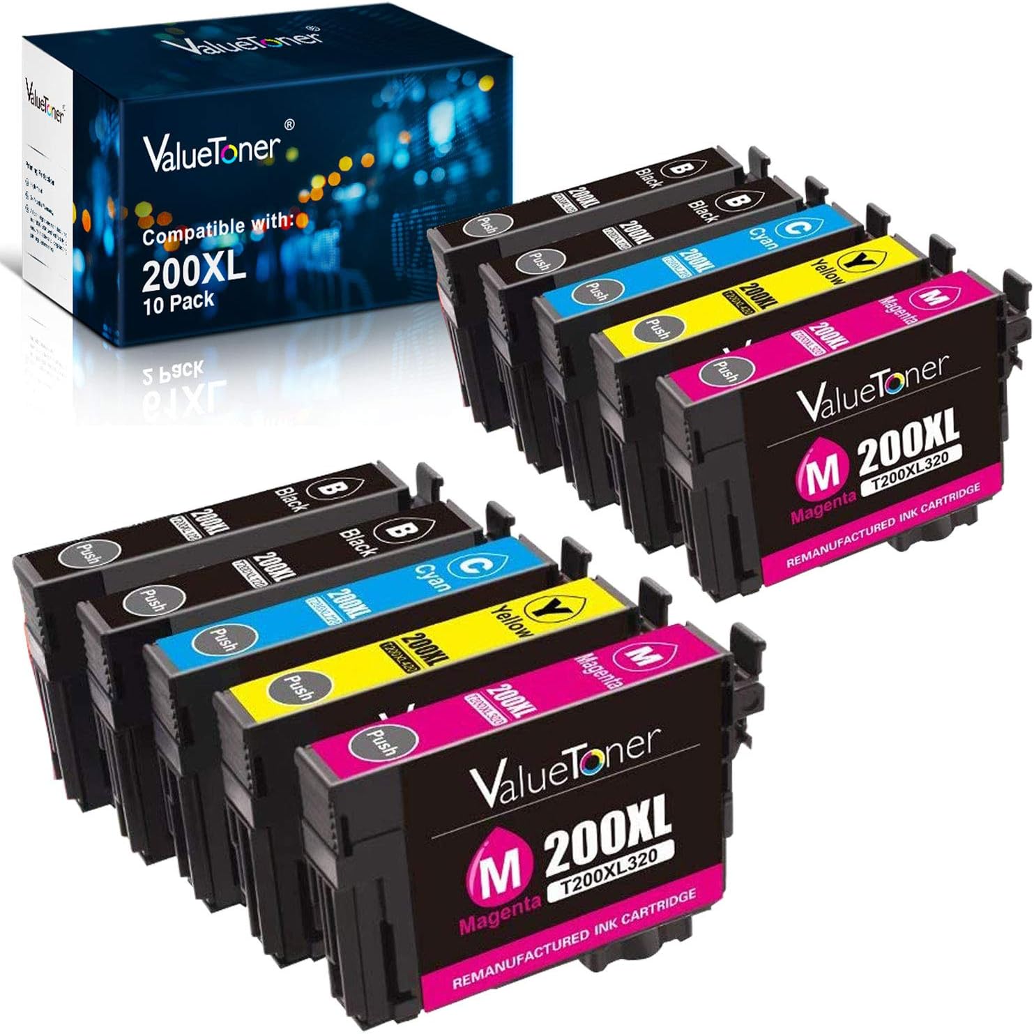 Valuetoner Remanufactured Ink Cartridge Replacement for Epson 200XL 200 XL T200XL for XP-310 Expression XP-410 XP-400 Workforce WF-2540 WF-2530 Printer 10Pack (4 Black,2 Cyan, 2 Magenta,2 Yellow)