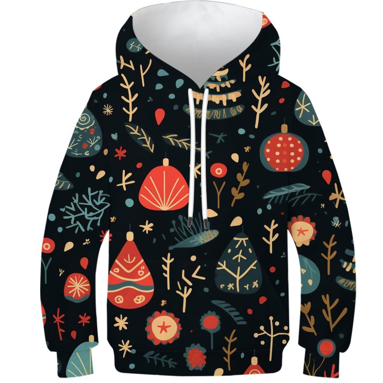 Sweat à capuche Noël imprimé 3D pull chaud enfant à poches confort - 8