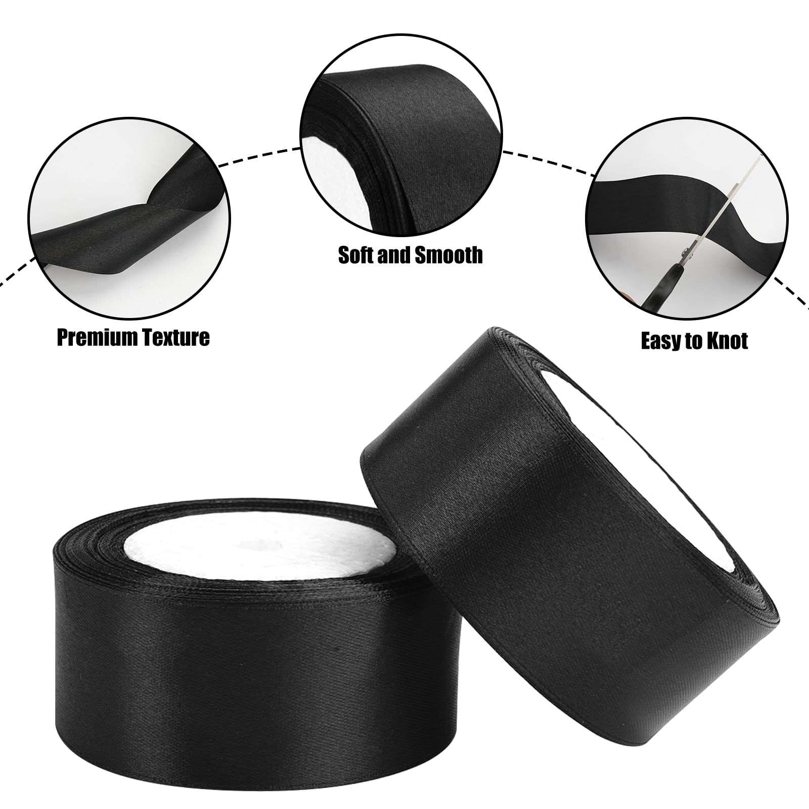 Lot De 2 Rouleaux De Ruban De Satin Noir 40mm X 22m - Double Face Polyester - Pour Couture, Décoration, Cadeaux - 12