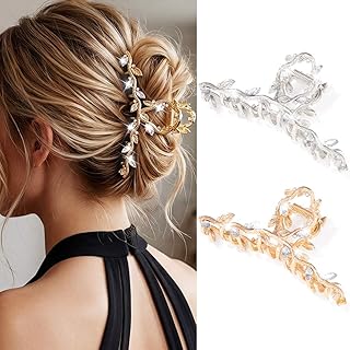 CAKURE Gold Claw Clip Fancy Hair Clips Rhinestone Hair Claw Clips Sparkly Hair Accessories for Women (Pack of 2) (a-gold&silver)