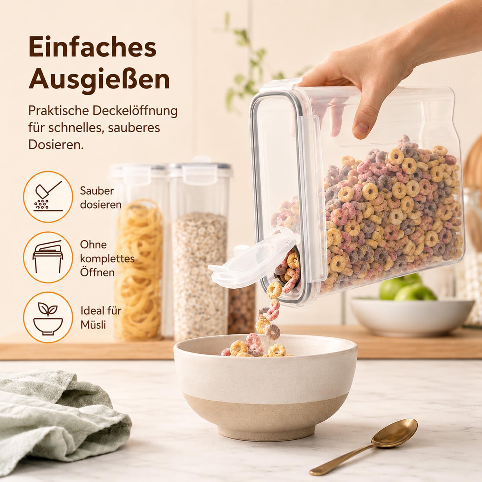 Vorratsdosen mit Deckel Luftdicht 4L - 6er Set Cornflakes Behälter BPA Frei