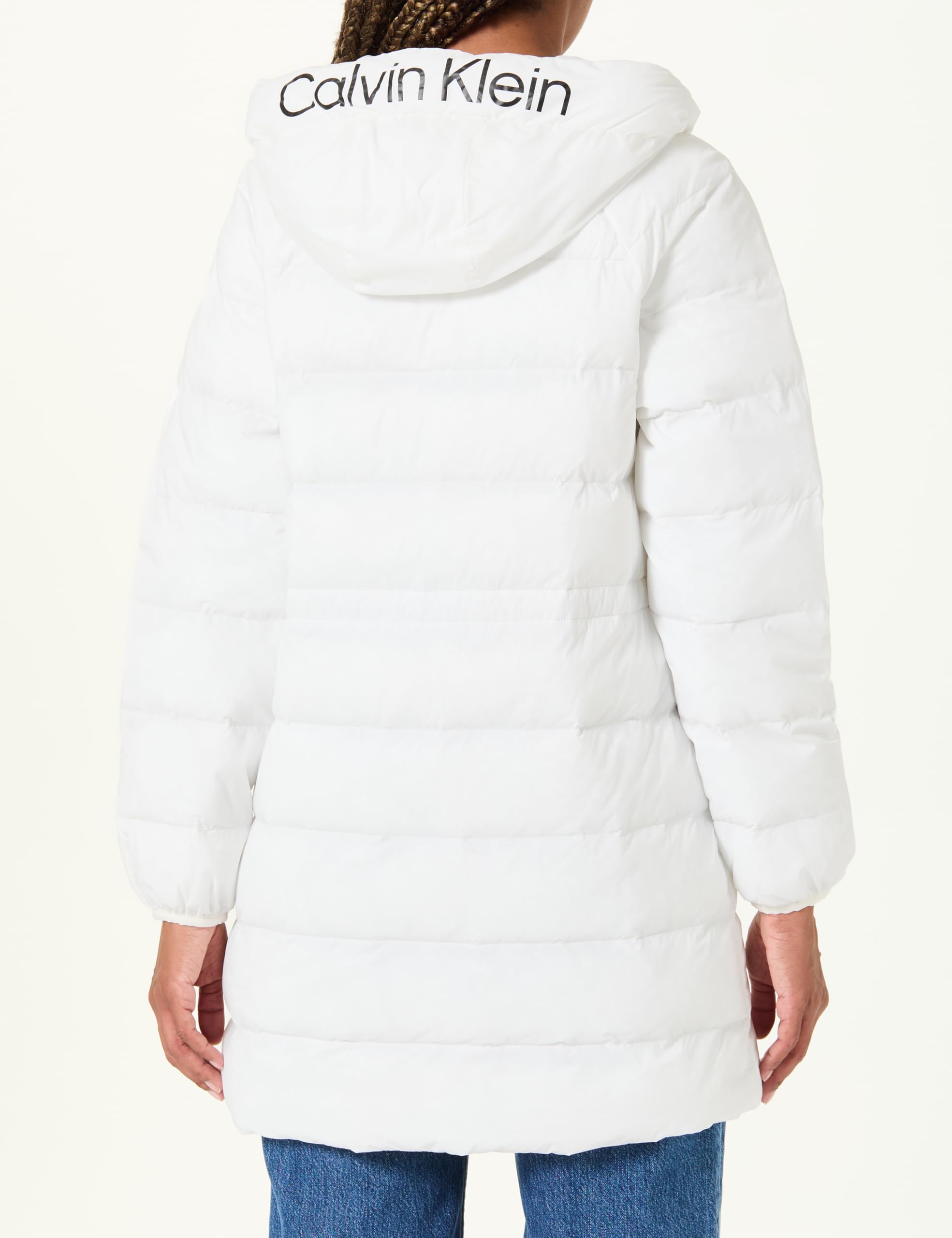 Calvin Klein Donna Cappotto Piumino Lightweight Logo Mid Length con Cappuccio