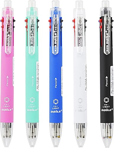 Miniatura 7 de Baile Bolígrafo multifuncional 6 en 1 de 0.028 in, 5 colores y 0.020 in en un bolígrafo, 5 bolígrafos, 5 repuestos de plomo, 4 recambios de plomo