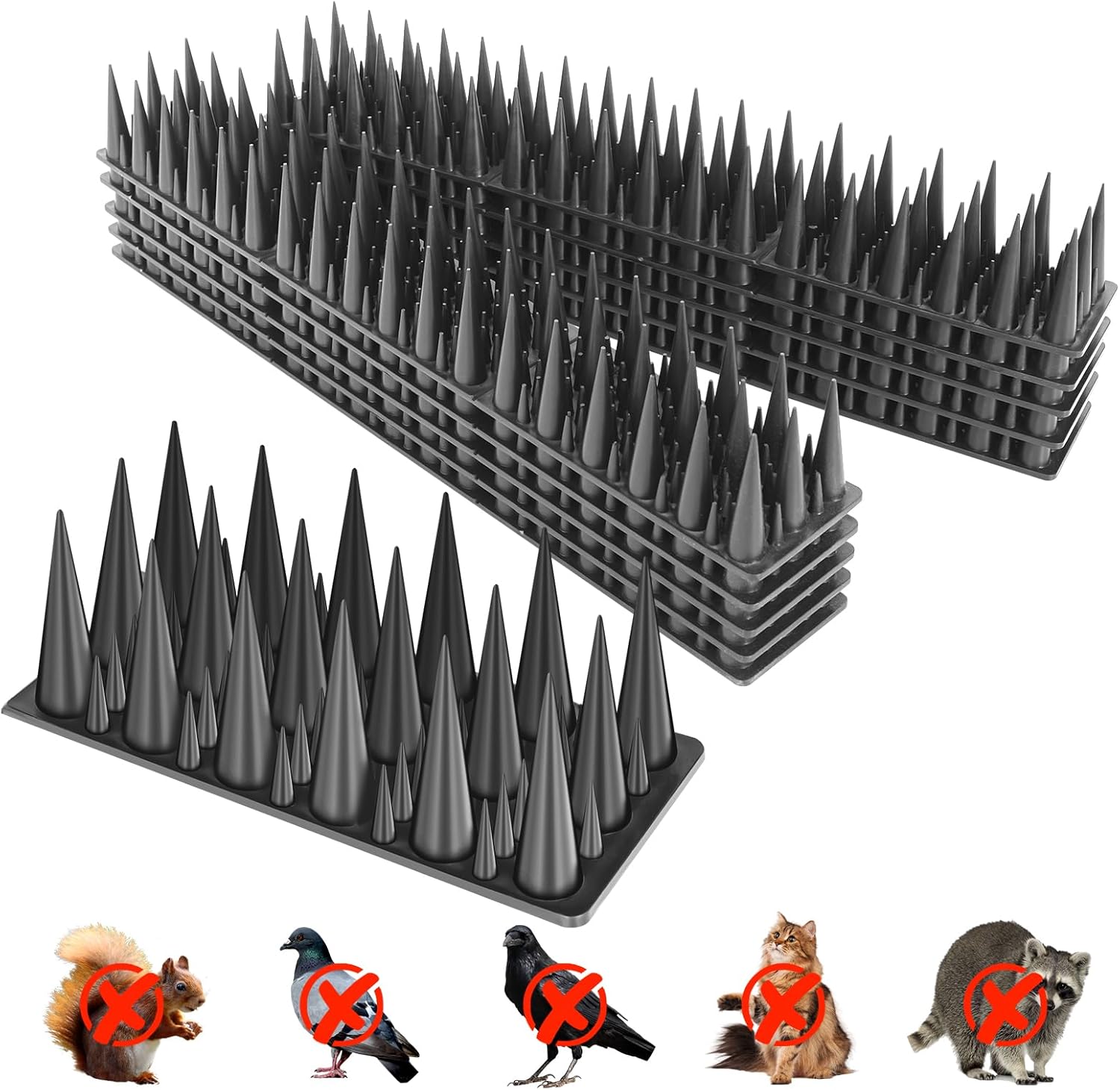 Bird Spikes，Pigeon Outdoor Deterrent Device，30 Pack Bird Deterrent Spikes for Small Birds Pigeon Squirrel Raccoon Cats Bird Defender Spikes for Outside to Keep Birds Away, 29.53 Feet（9 M），Black