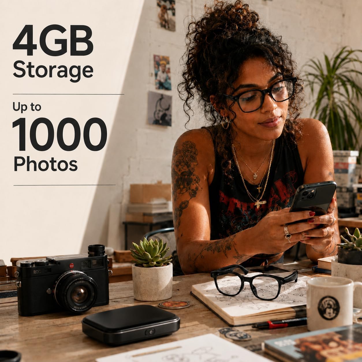 AI Smart Glasses with 8MP Camera, 1-Second Capture, AI Voice Assistant, 4GB