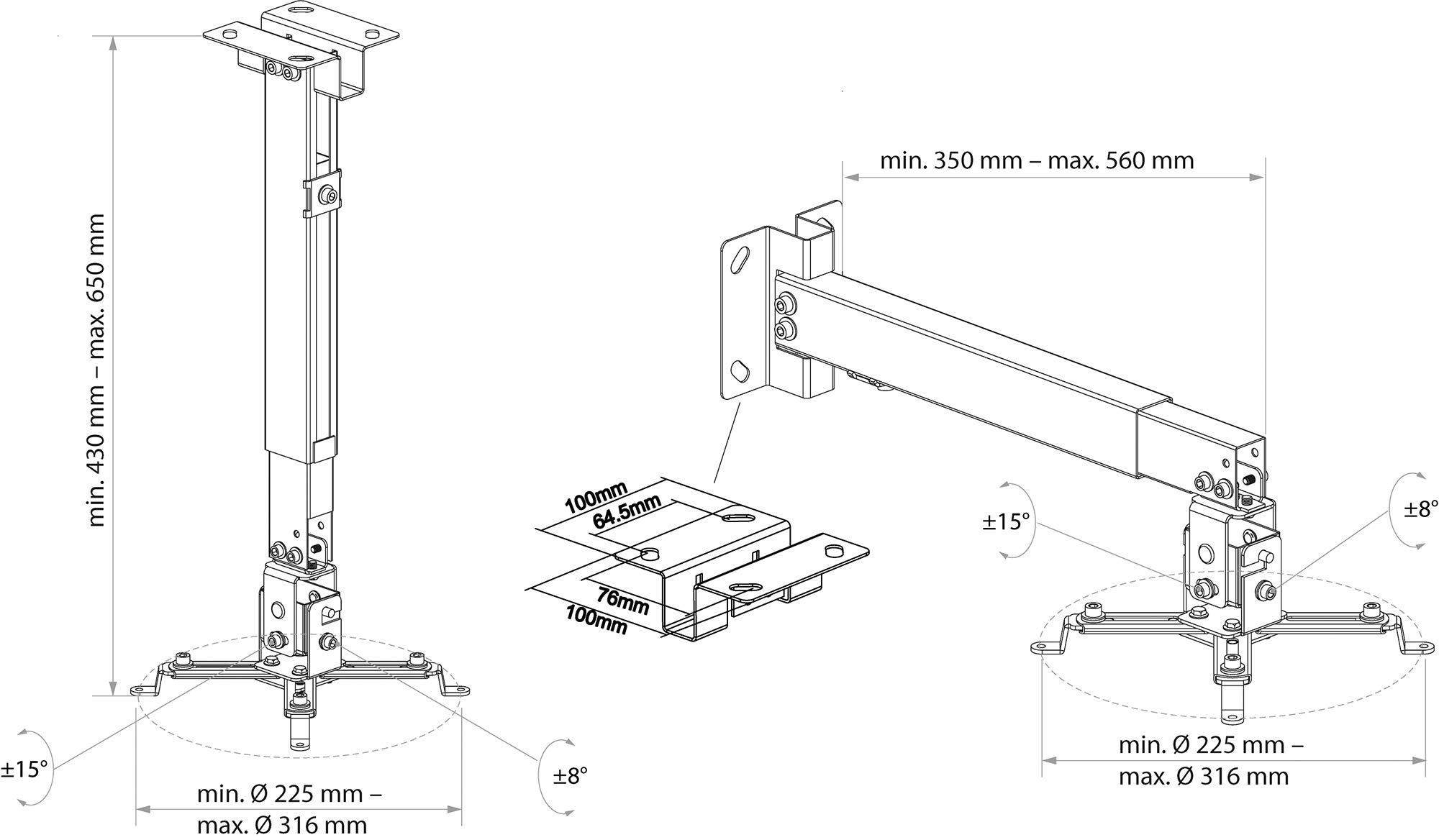 SCHWAIGER 9468 Support Plafond pour vidéoprojecteur Support Mural Universel pivotant inclinable Max. 20 kg Blanc
