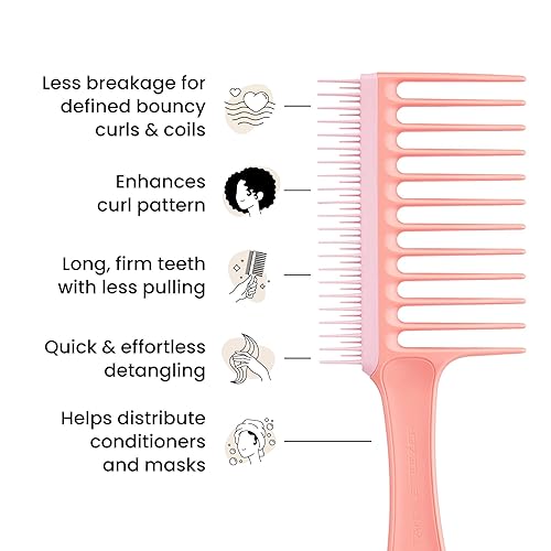 Miniatura 4 de Tangle Teezer Peine de dientes anchos, de doble cara para desenredar y menos roturas, para tipos de cabello rizado de 3C a 4C, Melocotón