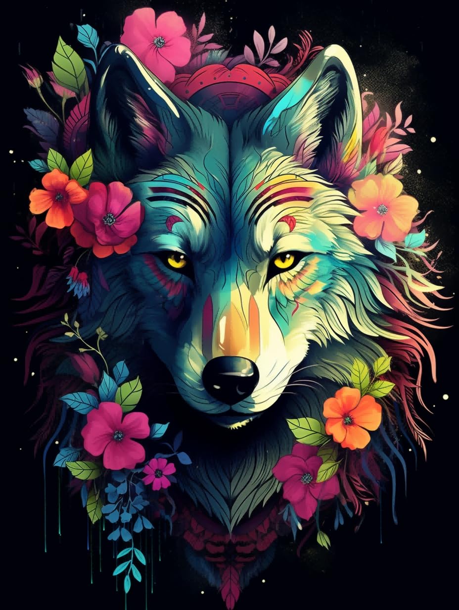 COKYIS Kits De Punto De Cruz Con Cuentas Diy，Kit De Bordado De Cuentas De Lobo，Kit De Bordado De Animales，Juego De Punto De Cruz Fácil Para Adultos Y Principiantes 40x50cm