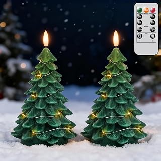 Flameless Christmas Tree Candles with Remote Timer, String Lights
