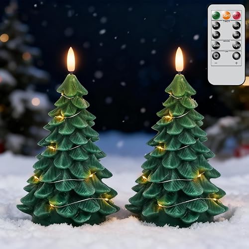 Flameless Christmas Tree Candles with Remote Timer, String Lights |