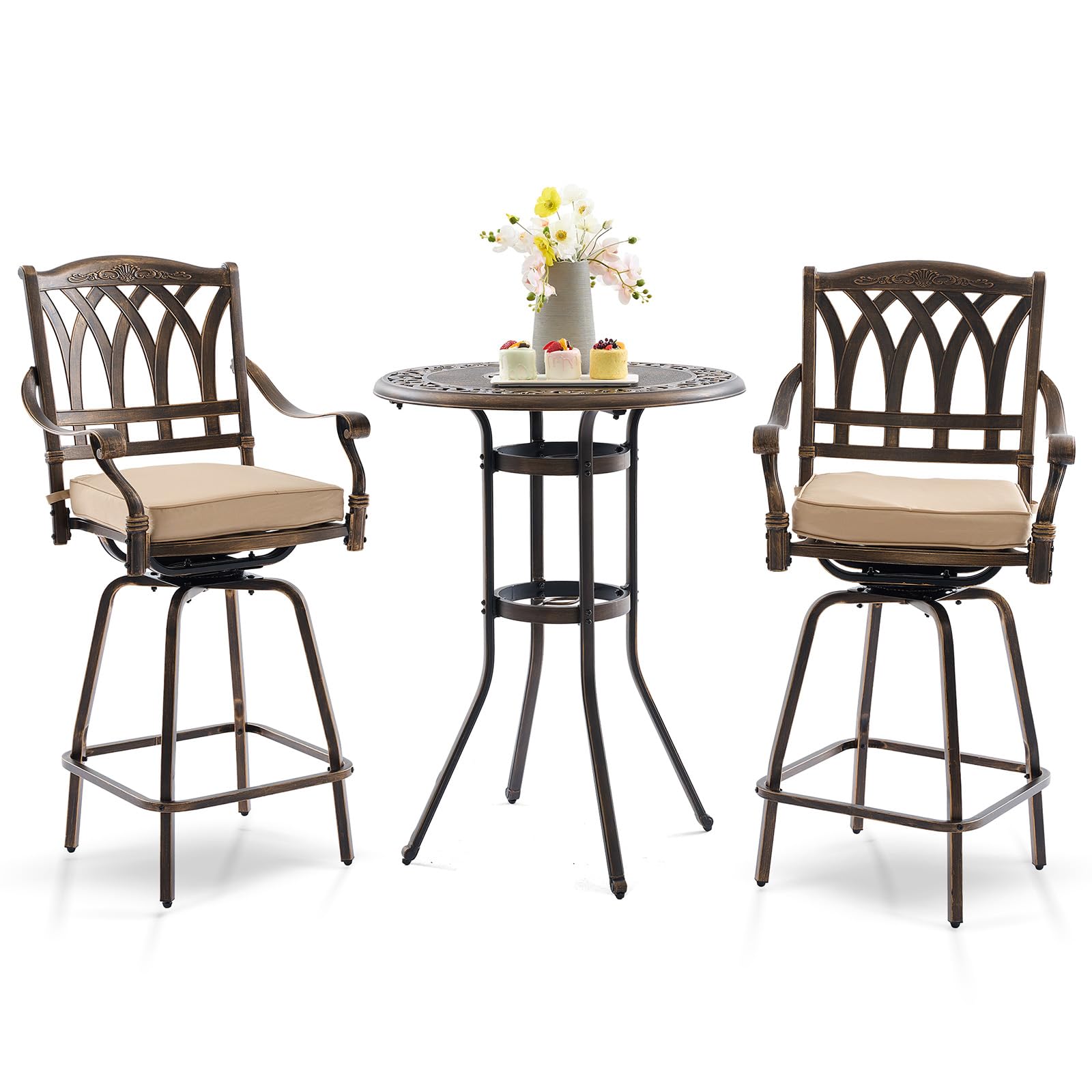 3 Piece Swivel Outdoor Table and Chairs Bar Set
