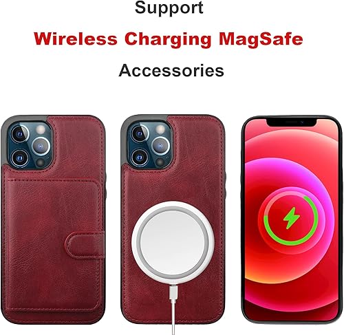 Miniatura 4 de Bocasal Funda tipo cartera para iPhone 13 Pro, compatible con MagSafe magnético con bloqueo RFID, desmontable, de piel sintética de alta calidad,