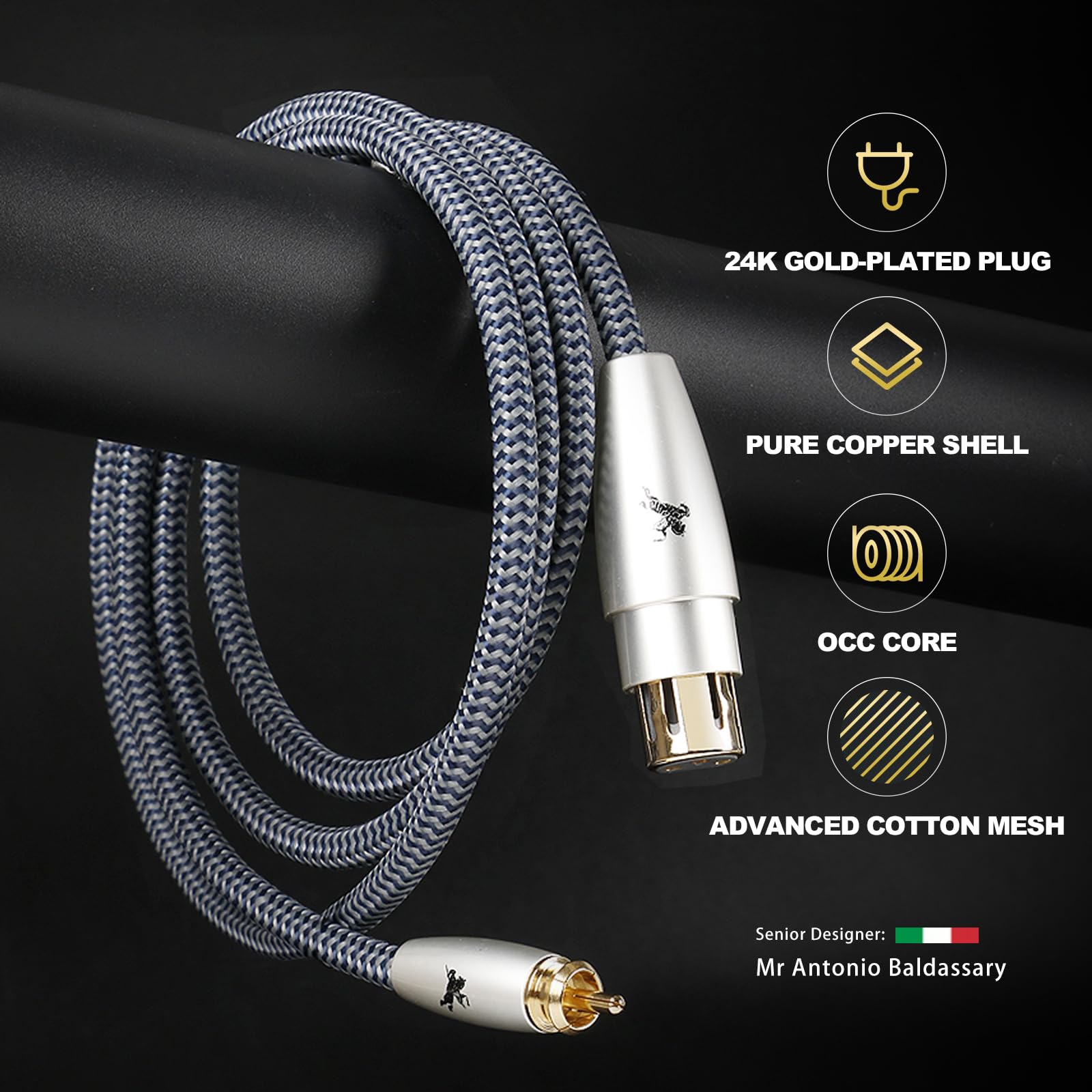 Impeto audiophile XLR na cinch kabel 1 m, PREMIUM 2 gniazdo XLR do 2 wtyczek RCA, kabel połączeniowy audio 1,5 m