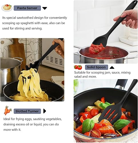 Miniatura 4 de TeamFar Utensilios de cocina de silicona, juego de 10 utensilios de cocina de cocina, resistentes al calor de 446 F, juego de herramientas con