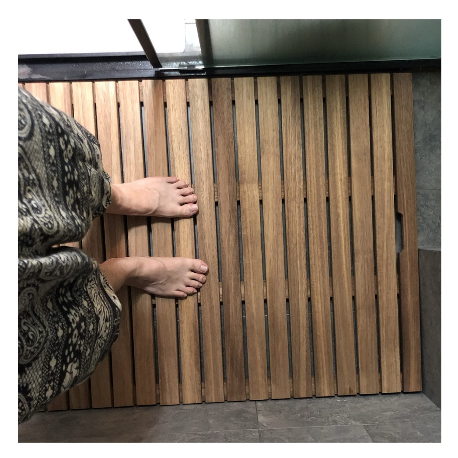 Tapis de douche antidérapant en bois naturel haut de gamme avec régulation thermostatique