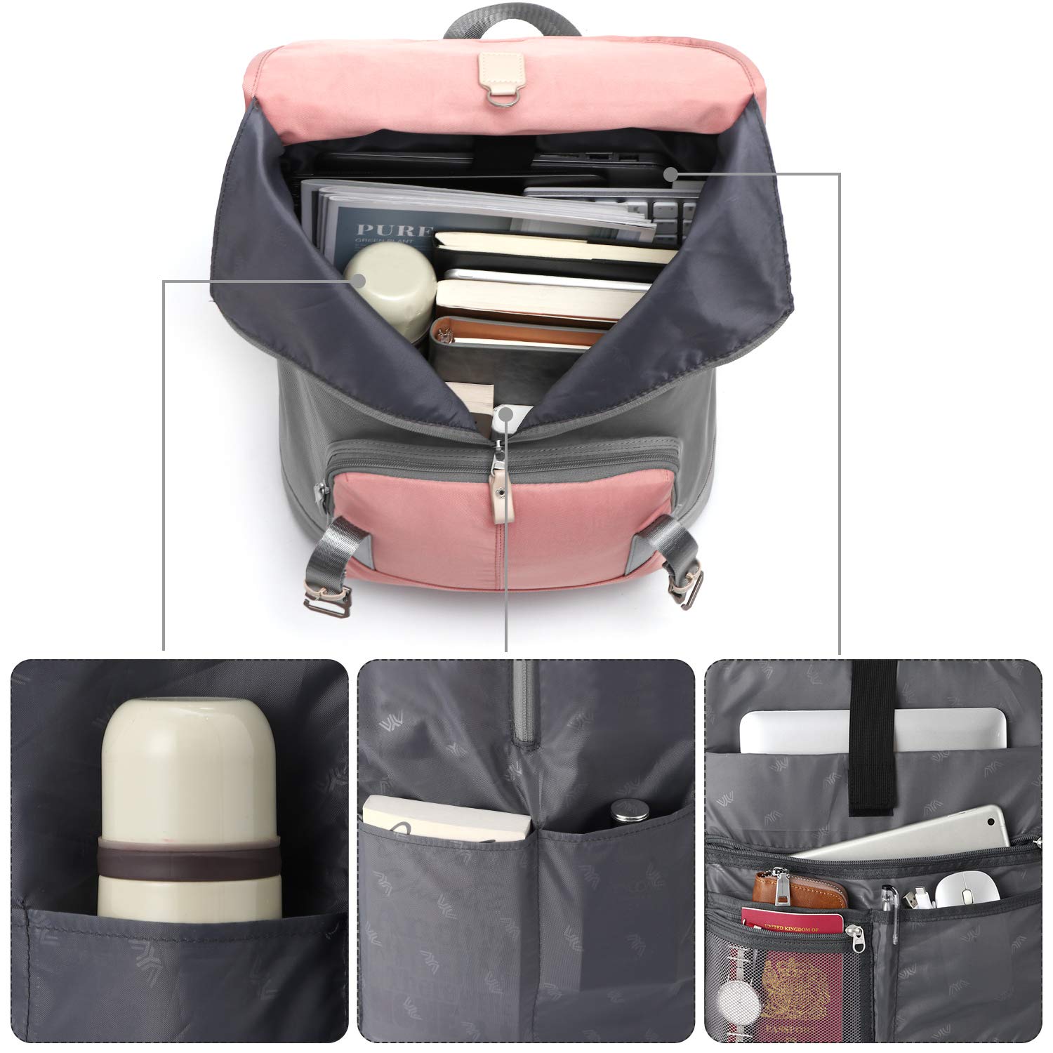 YAMTION Mochila para Mujer, Portátil 17 Pulgadas, Escolar Niña, Ordenador con USB