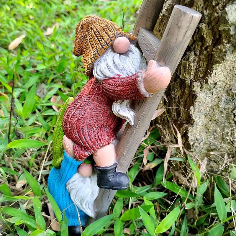 Garden Gnome Statue, Funny Climbing Ladder Gnomes Figurine Resin Sculpture Outdoor Decor for Patio Yard Lawn Porch Ornaments Gift - Image 3