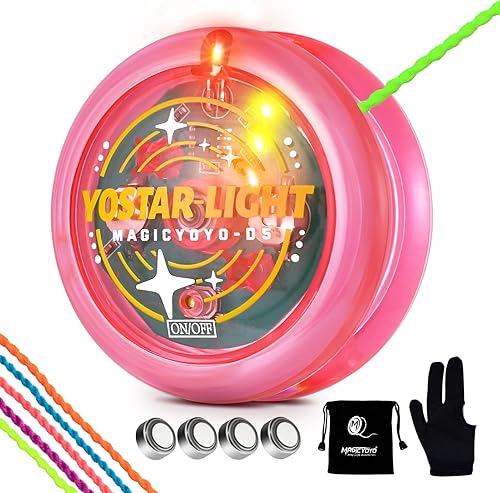 Sensible Yoyo D5 Yoyo con luces LED para niños principiantes, Yoyo de bucle de plástico fácil de devolver, 2A trucos Yoyo con 5 cuerdas Yoyo, guante