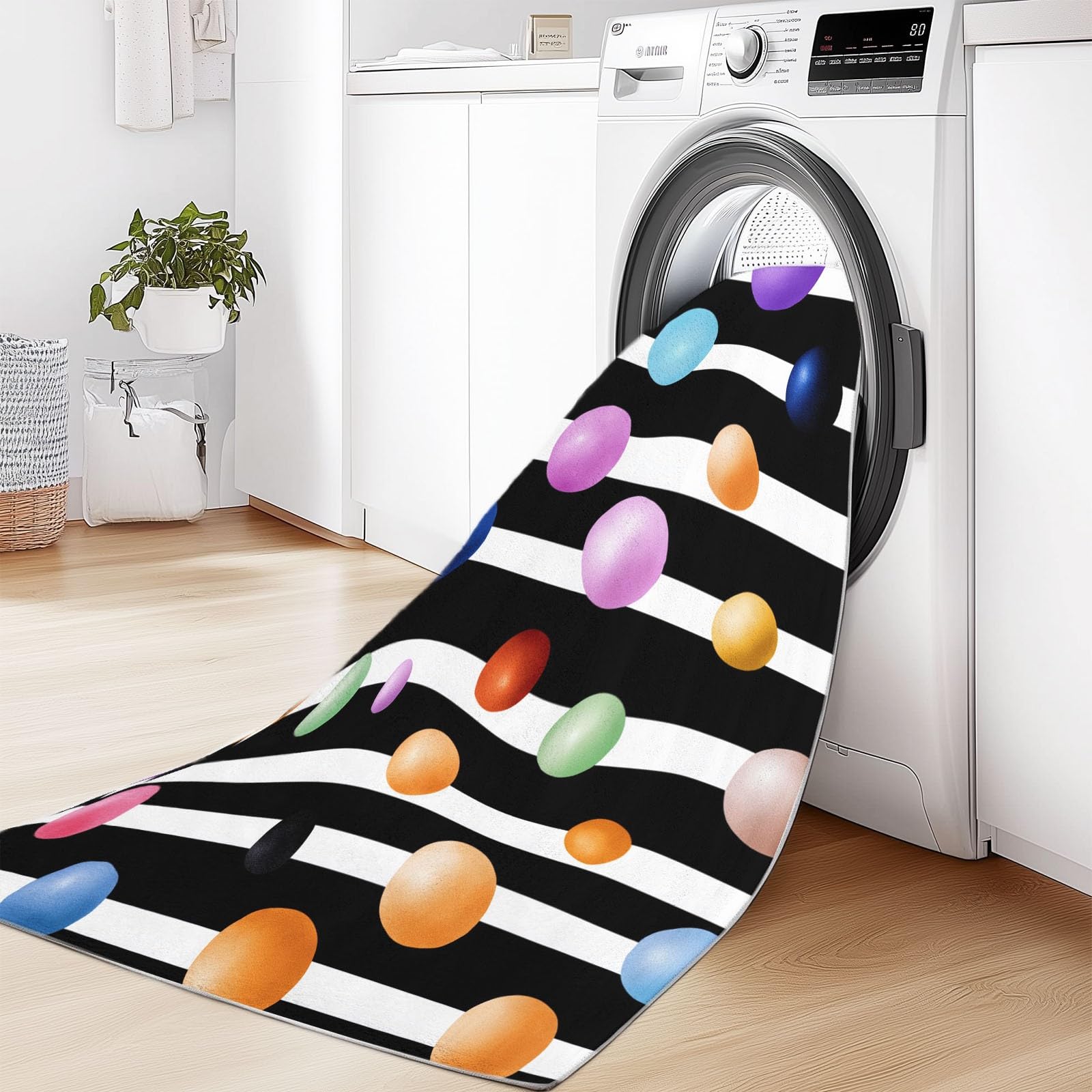 Genérico Dywaniki łazienkowe miękkie chłonne antypoślizgowe paski kulki koła sztuka dywan krótkie włosy można prać w pralce, 160 x 230 cm chłopcy i dziewczęta sypialnia kuchnia czarny