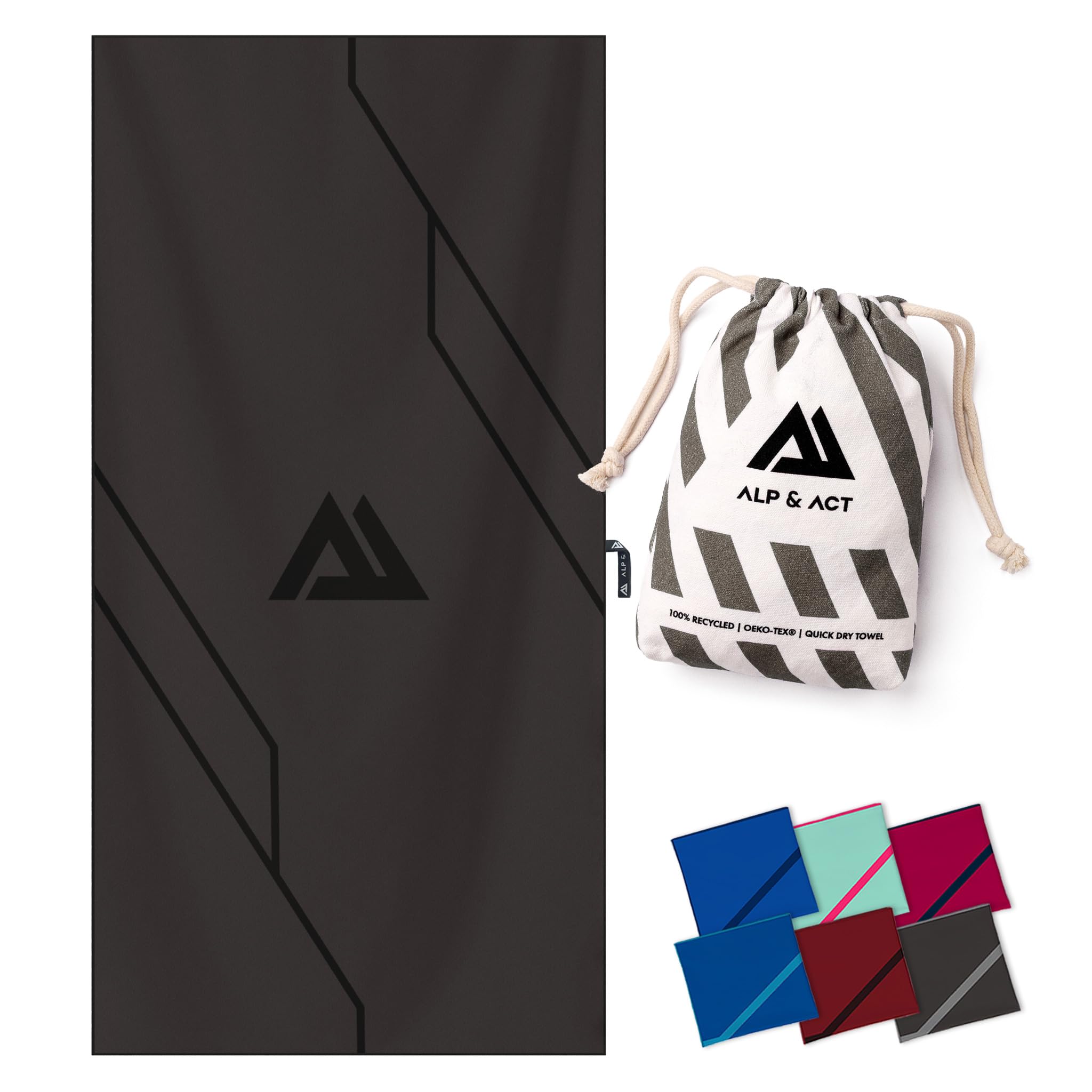 ALP & ACT Mikrofaser Handtuch für Fitness & Sport - 100% Recycelt - EXTRA KOMPAKT & saugfähig - Sporthandtuch für Gym, Yoga, als Saunahandtuch - Microfaser Handtücher & Fitnesshandtuch - grau, 140x70