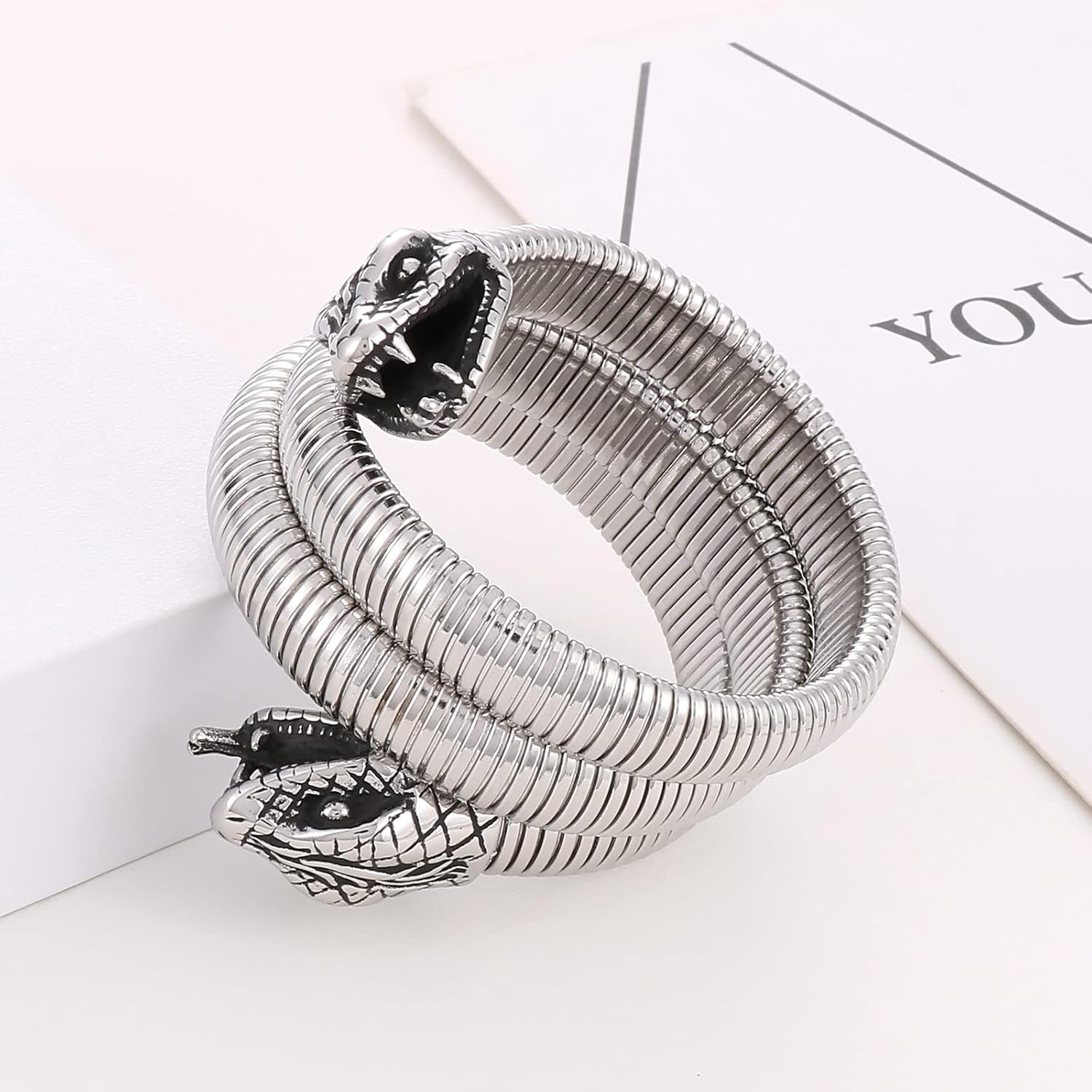 Stainless Steel Headed Snake Charm Cuff Bangle for Men and Women, Gothic Style Animal Retro Bracelet Jewelry, Gift for Him, Ideal for Father's Day - Image 2