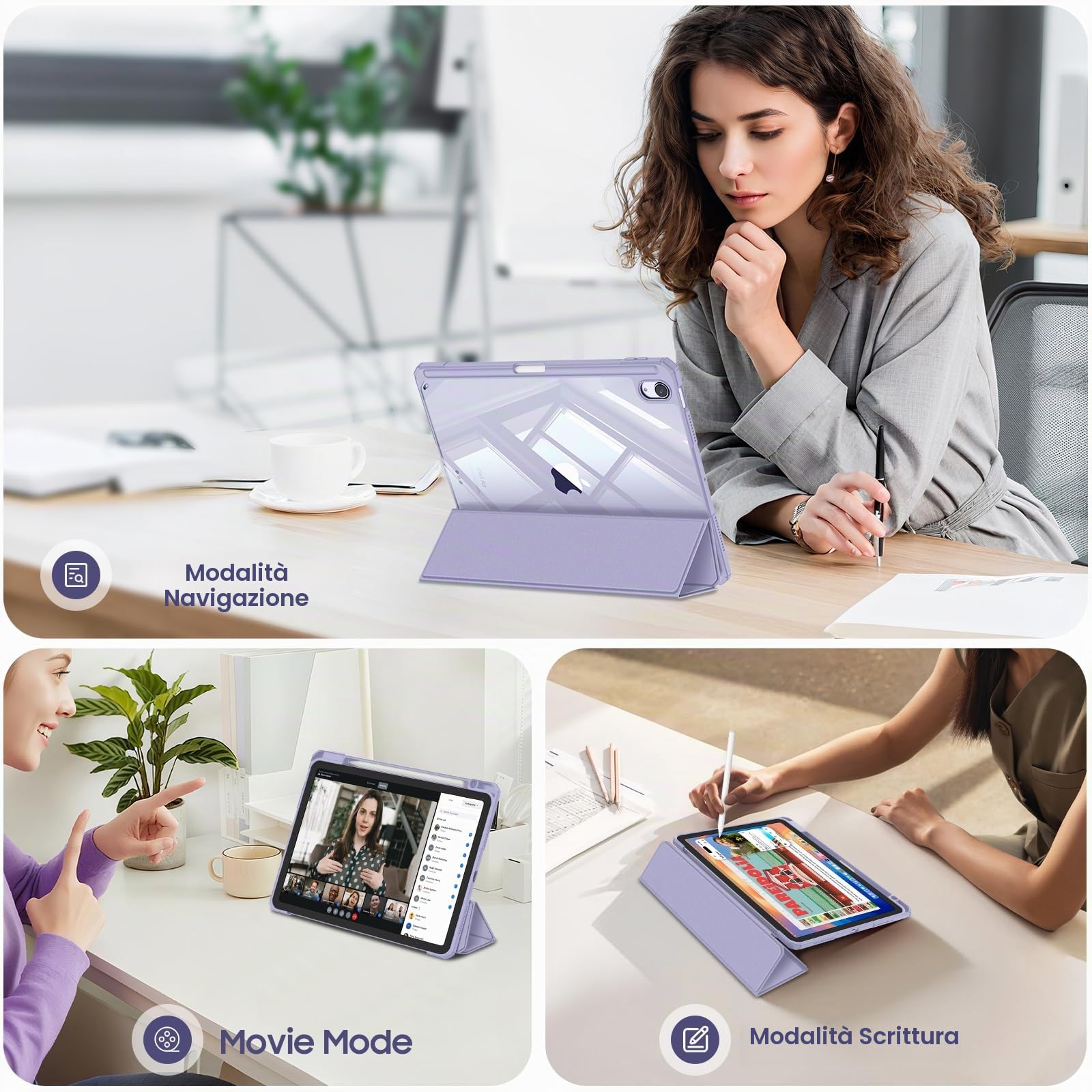 FINTIE Cover per iPad Air 11 Pollici M4/M3/M2 (2026/2025/2024), iPad Air 5a/4a Gen 10,9" (2022/2020) con Portapenne - Custodia Posteriore Trasparente con Bordo in TPU, Lilla Viola