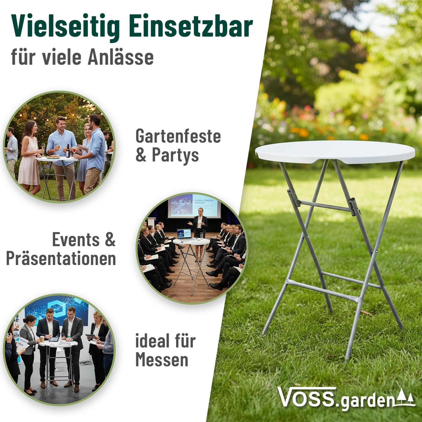 VOSS.garden 2X Stehtische Ø80cm/ 105cm, Hochtisch klappbar, Kunststoff & Stahlgestell