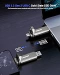 Vansuny 256GB Portable Externe USB Lecteur d'état solide 3.2 Gen 2 Double portable SSD USB A + Type C Extérieur SSD Jusqu'à 1000MB/s pour tablette de téléphone intelligent MacBook PC