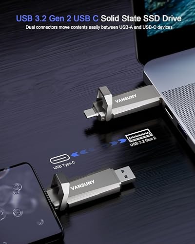 Miniatura 2 de Vansuny Unidad de estado sólido USB de 1 TB de hasta 1000 MBs 3.2 Gen 2 Dual SSD USB A + Tipo C SSD externo portátil para teléfono Android, tableta,
