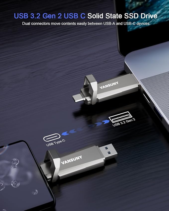 Vansuny 256GB SSD Externo USB 3.2 Gen 2 Dual USB A y C miniatura 2