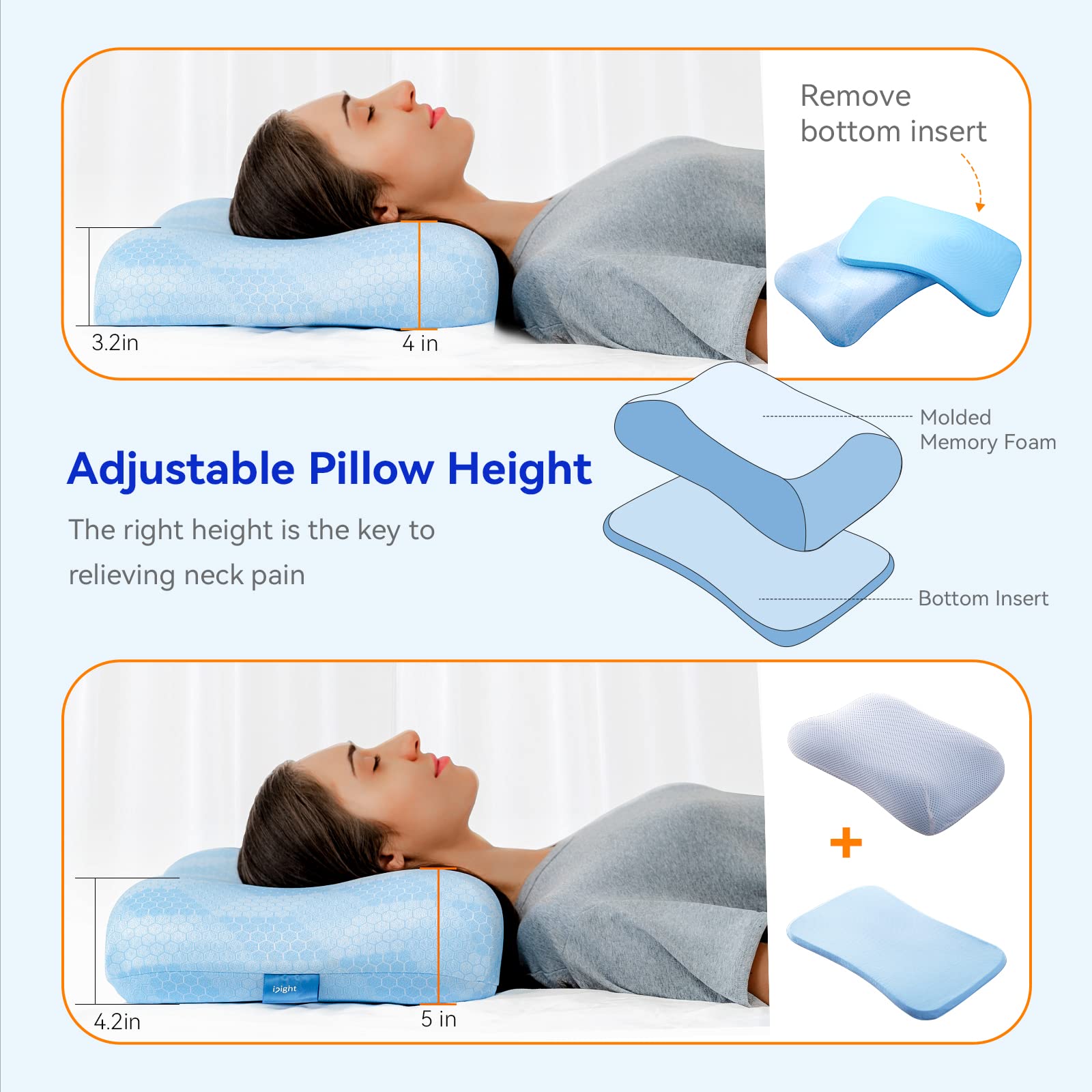 Amazon.com: inight Memory Foam Pillows 2 Pack, Contour Pillows for