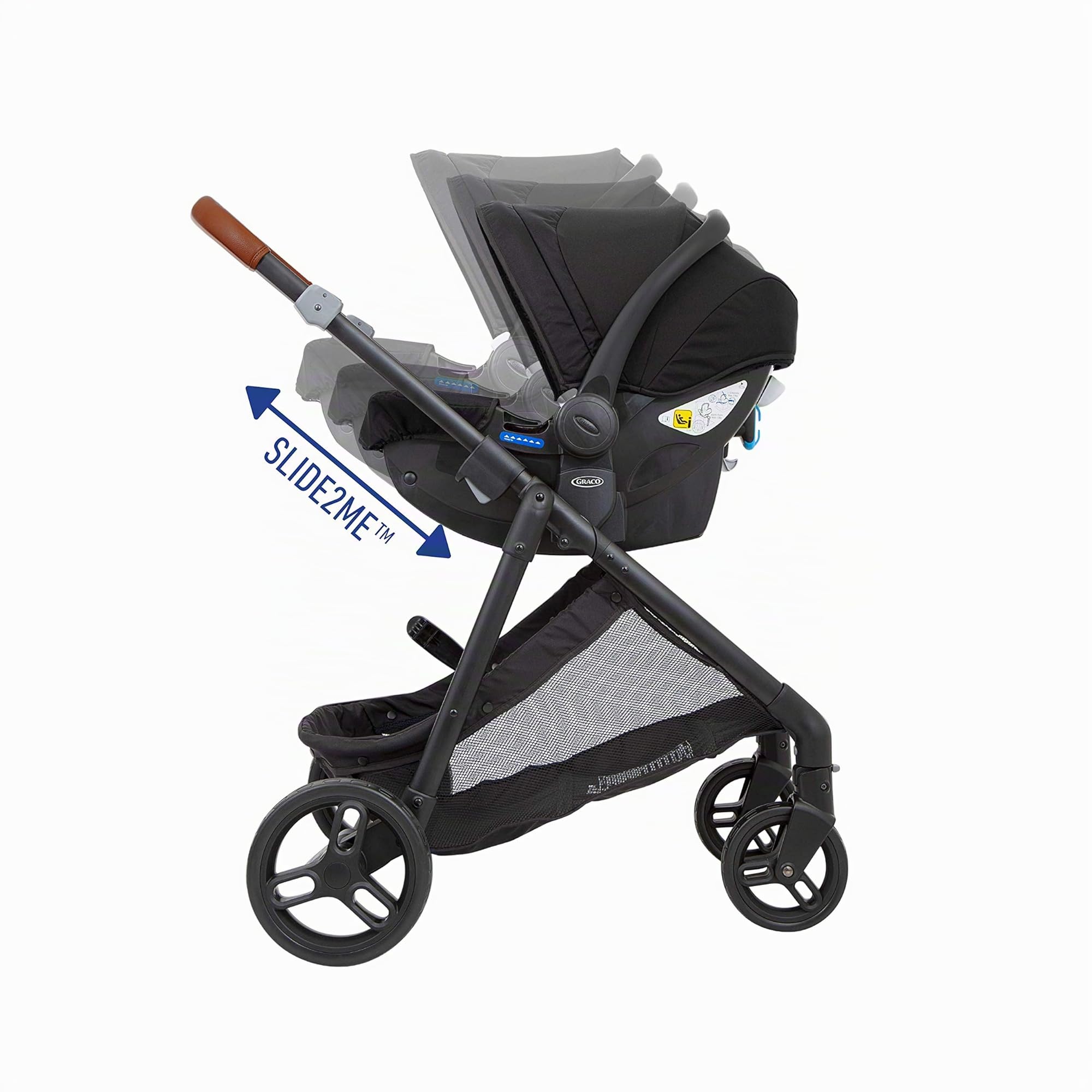 Graco Near2Me - Cochecito (desde el nacimiento hasta los 4 años aprox. 0-22 kg) con función de ajuste de altura Slide2Me, saco de lujo y protector de lluvia, gris