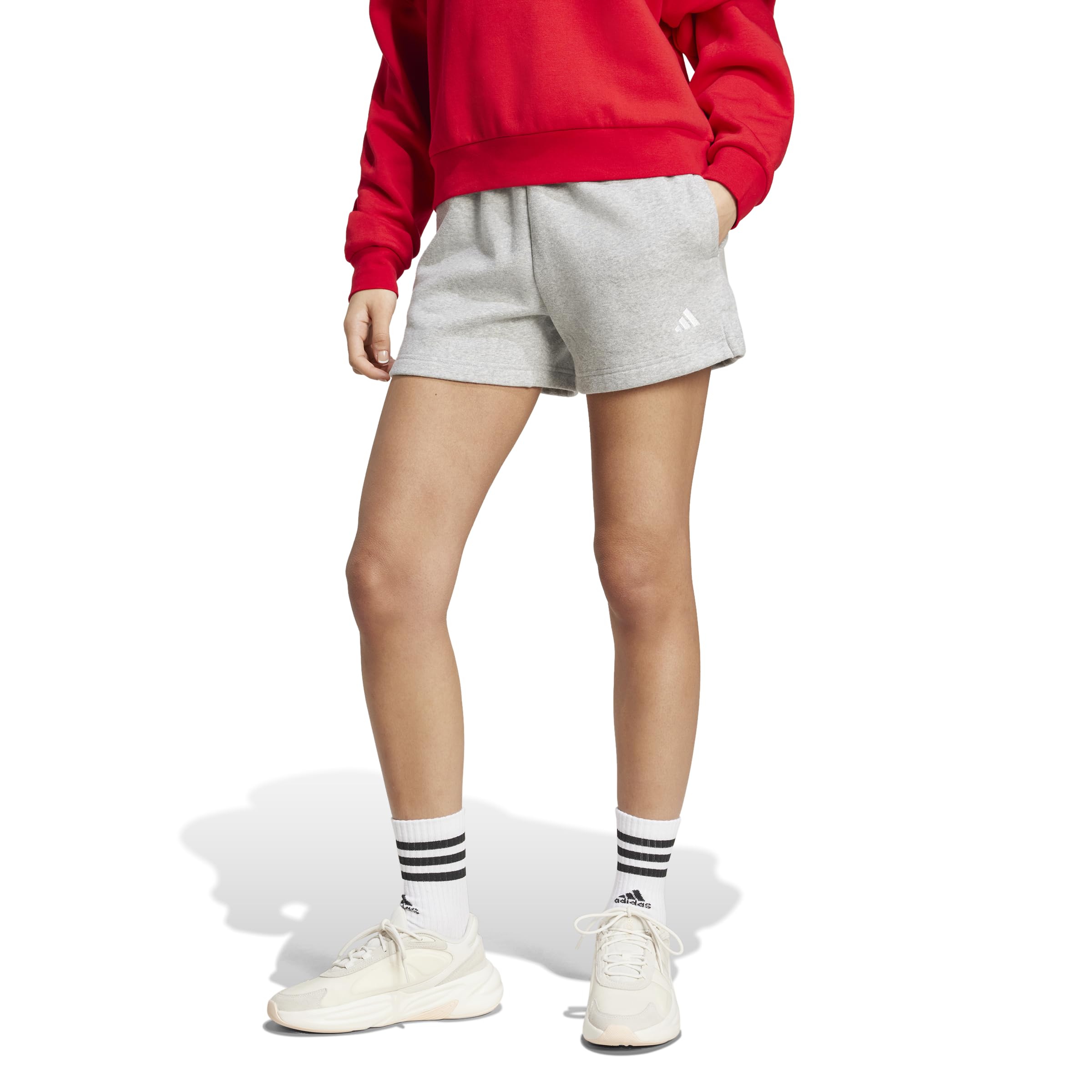 adidas Women's Essentials Small Logo Fleece Shorts, Medium Grey Heather, XS