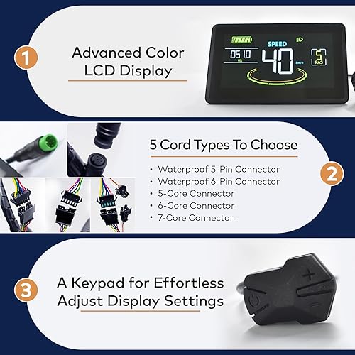Miniatura 4 de Pantalla Ebike, protocolo UART No. 2, computadora de ciclismo colorida de 24 V-60 V con puerto de carga para dispositivos móviles, pantalla LCD para