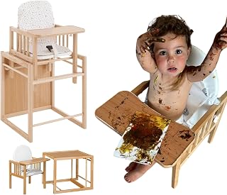 Trona Evolutiva Bebe Pórtatil de Madera Evoluonge. Trona para Bebé Segura Convertible en Silla y Mesa Infantil. Asiento Acolchado e Impermeable y funda transpirable Shirabe CoolDreams