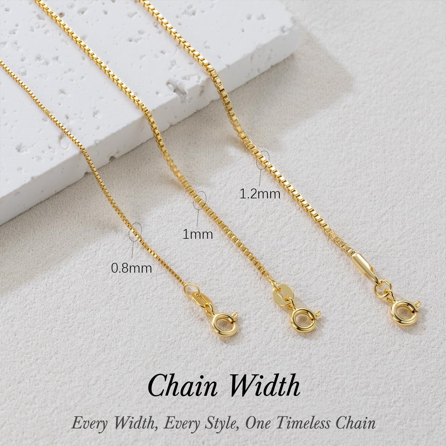 14K Gold Necklaces for Women 0.8/1/1.2mm Gold Box Chain Necklace for Women Box Chain for Men Delicate Square Links Dainty Chains Choker Necklace for Womens Modern Style 14in-16in