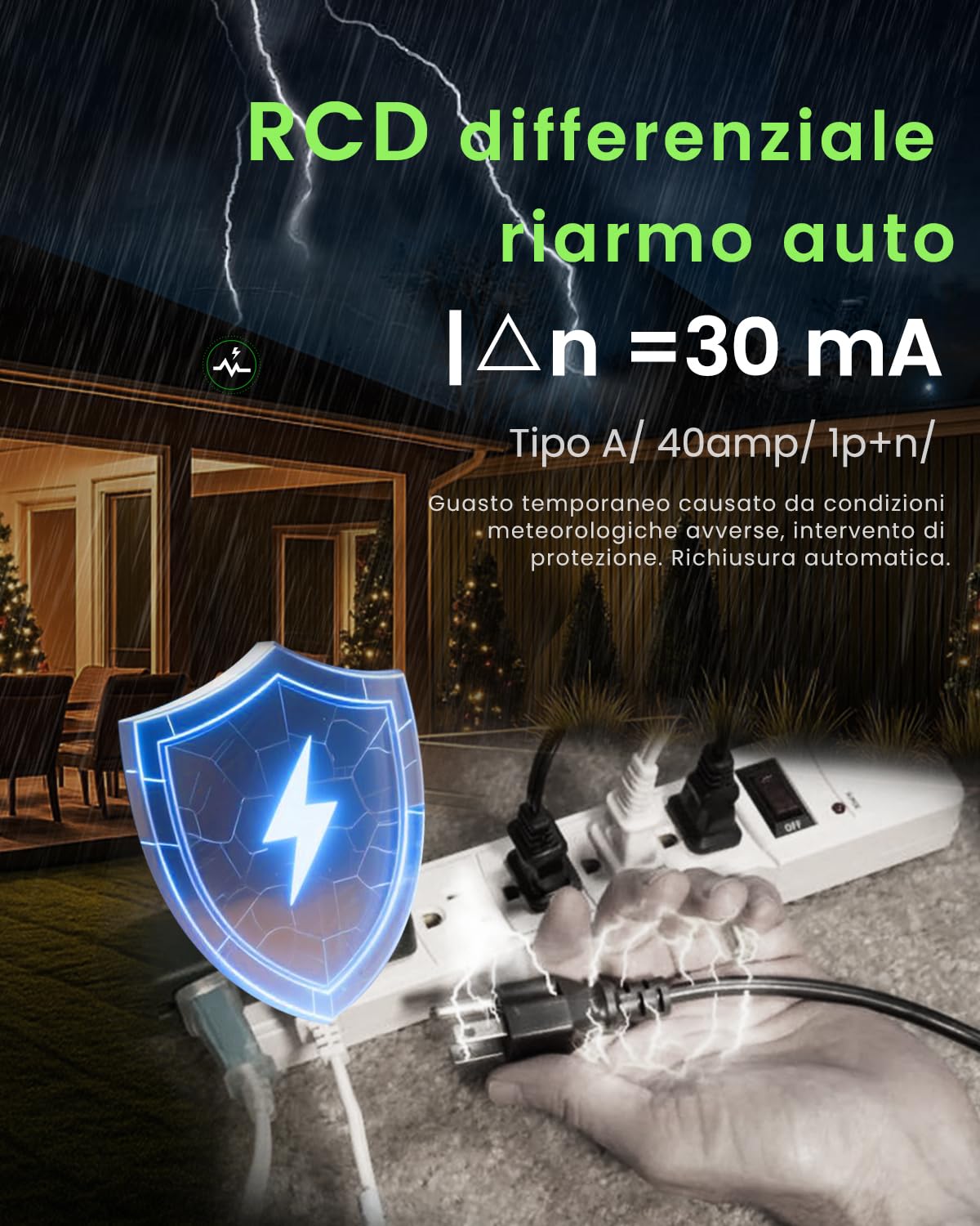 TONGOU Salvavita a Riarmo Automatico Tipo A 30mA con Display Digitali a Conto alla Rovescia - Interruttore Differenziale Riarmo Automatico 40A 230V - 3 Moduli