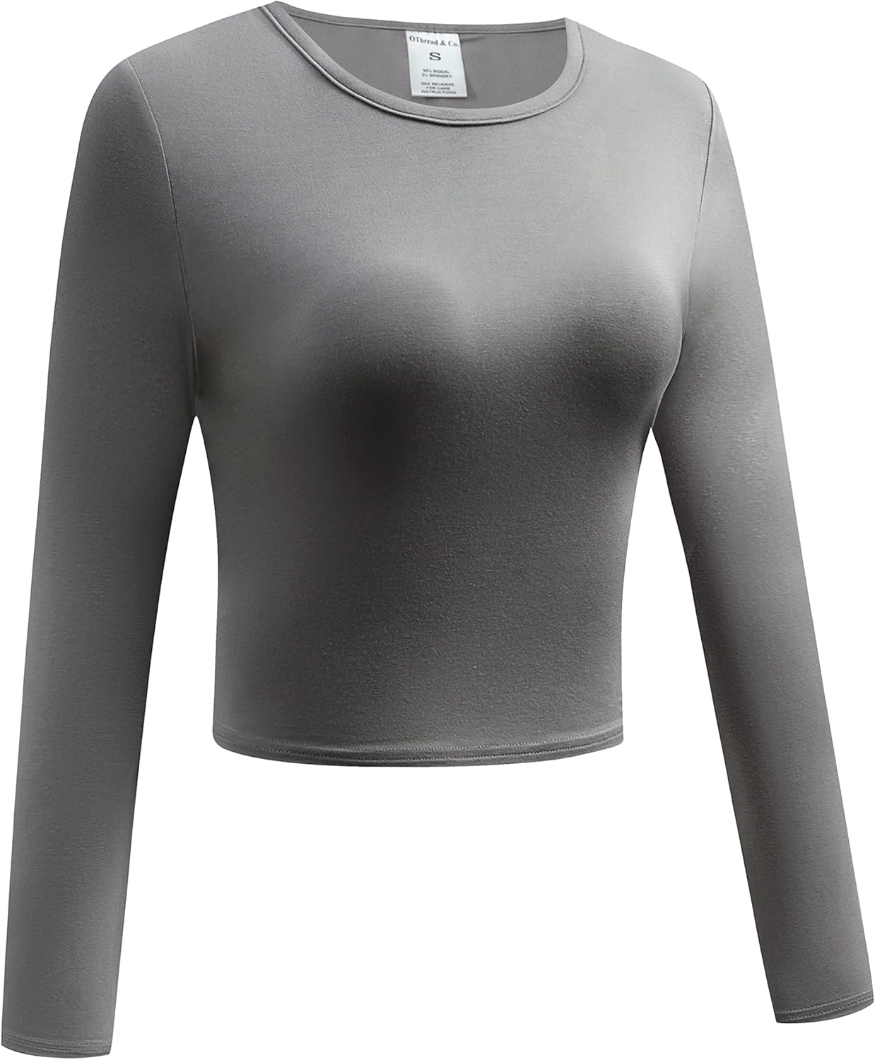 OThread & Co. Women's Long Sleeve Crew Neck Crop Top Basic Comfy Stretch Tee - Image 3