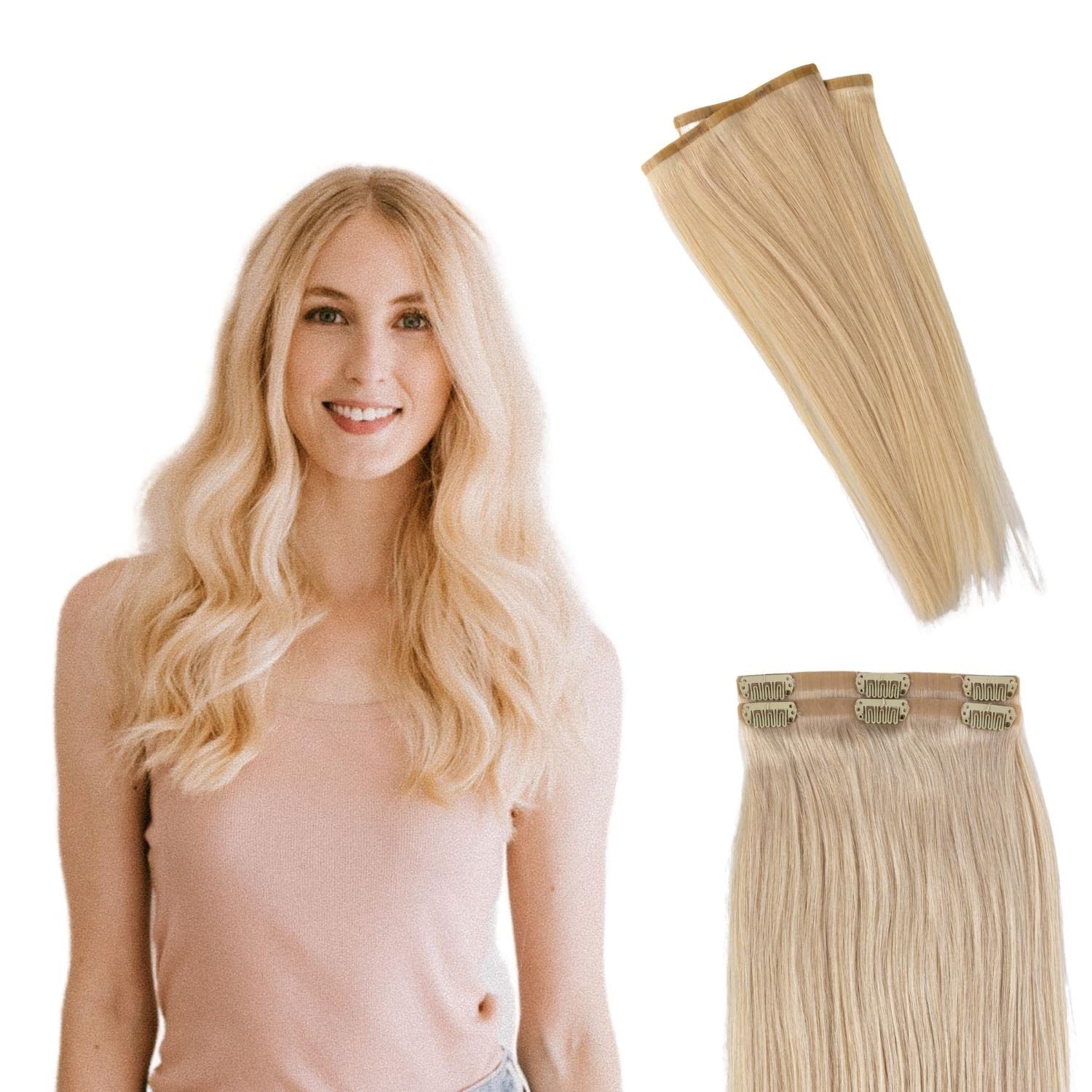 (36cm (Fill-Ins), Platinum Status) - BFB Hair Clip-in Hair Extensions for Women, Real Human Hair Extensions for Short Hair, Platinum Status Blonde 36cm 2 pcs 35 grammes, Seamless Design, Made for V...