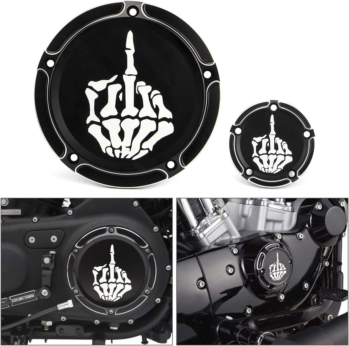Derby Timer Timing Engine Cover For Motorcycle Harley Dyna Softail Touring - Middle Finger(Black Chrome)