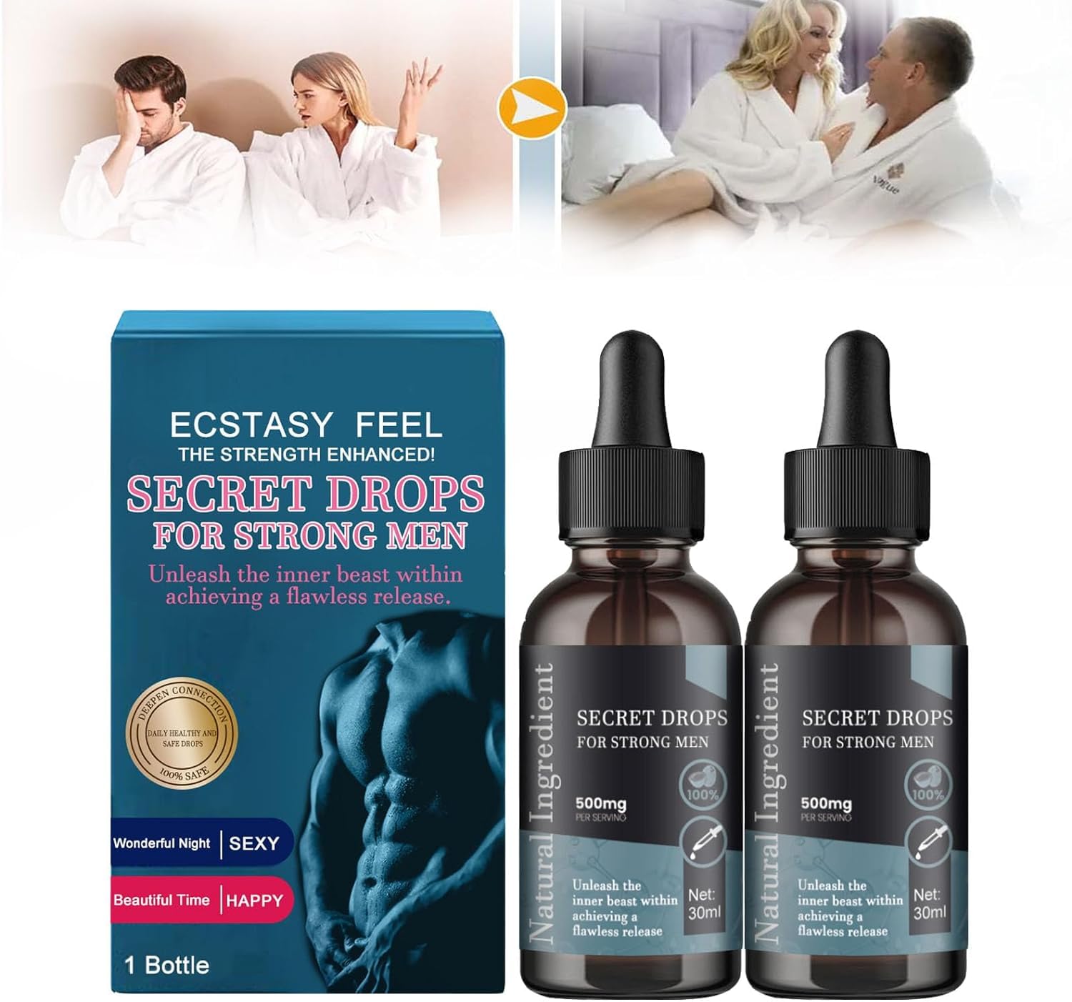 Secret Drops for Strong Men, PleasurePeak Oral Drops, Hormones Drops, Enhancing Sensitivity and Pleasur Boost Energy Levels, Secret Happy Drops for Men (2Pcs)