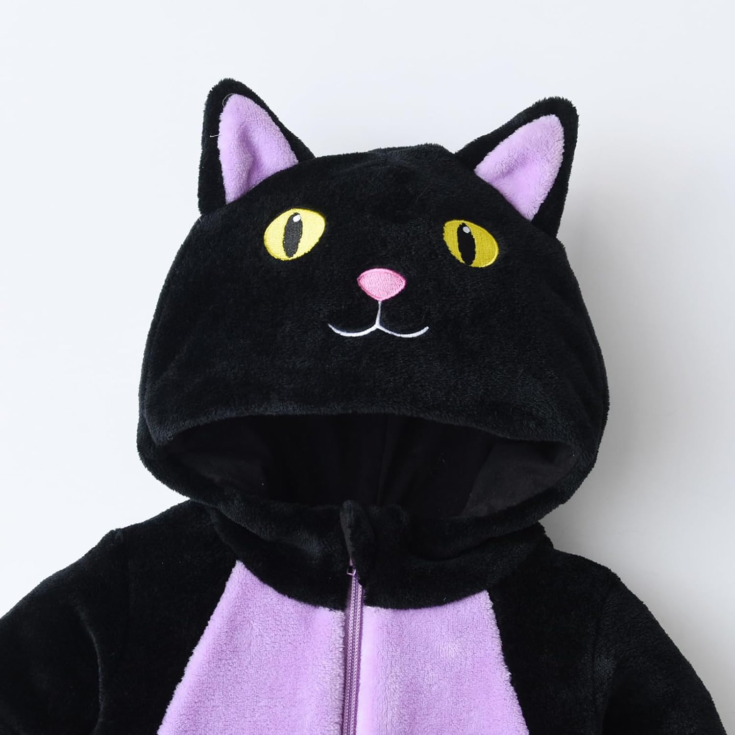 Baby Halloween Costume Funny 3D Cat Outfit Toddler Fuzzy Hooded Zipper Jumpsuit Animal Onesie for Boys Girls - Image 3